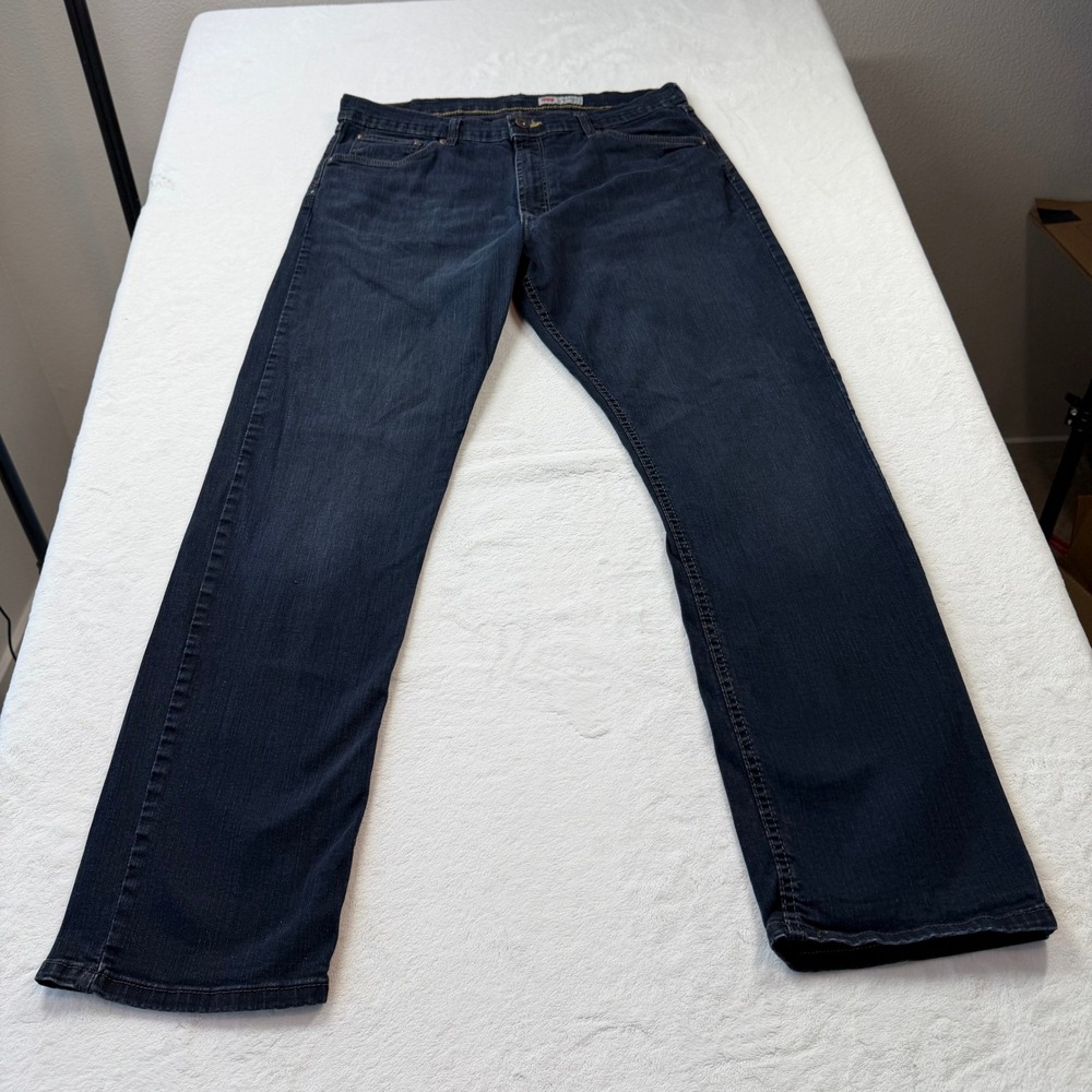 Wrangler Straight Fit Jeans Mens 36x32 Blue Good 1095STWDH Stretch Denim